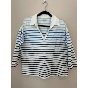 LL Bean Woman Heritage Mariner Top LARGE Splitneck Polo 3/4 Sleeve